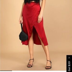 Red satin skirt from lulus